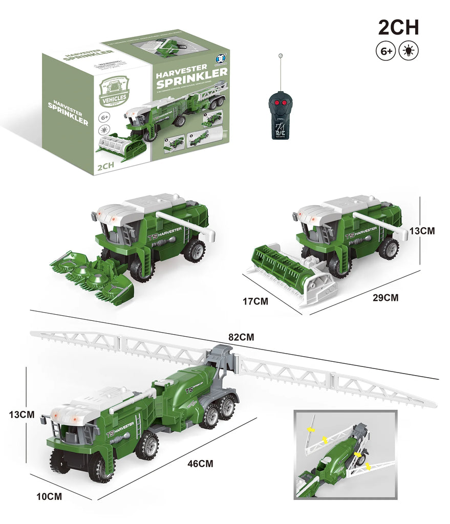Remote Controlled RC 2-Channel Harvester with Trailer Sprinkler - TOYBOX Toy Shop
