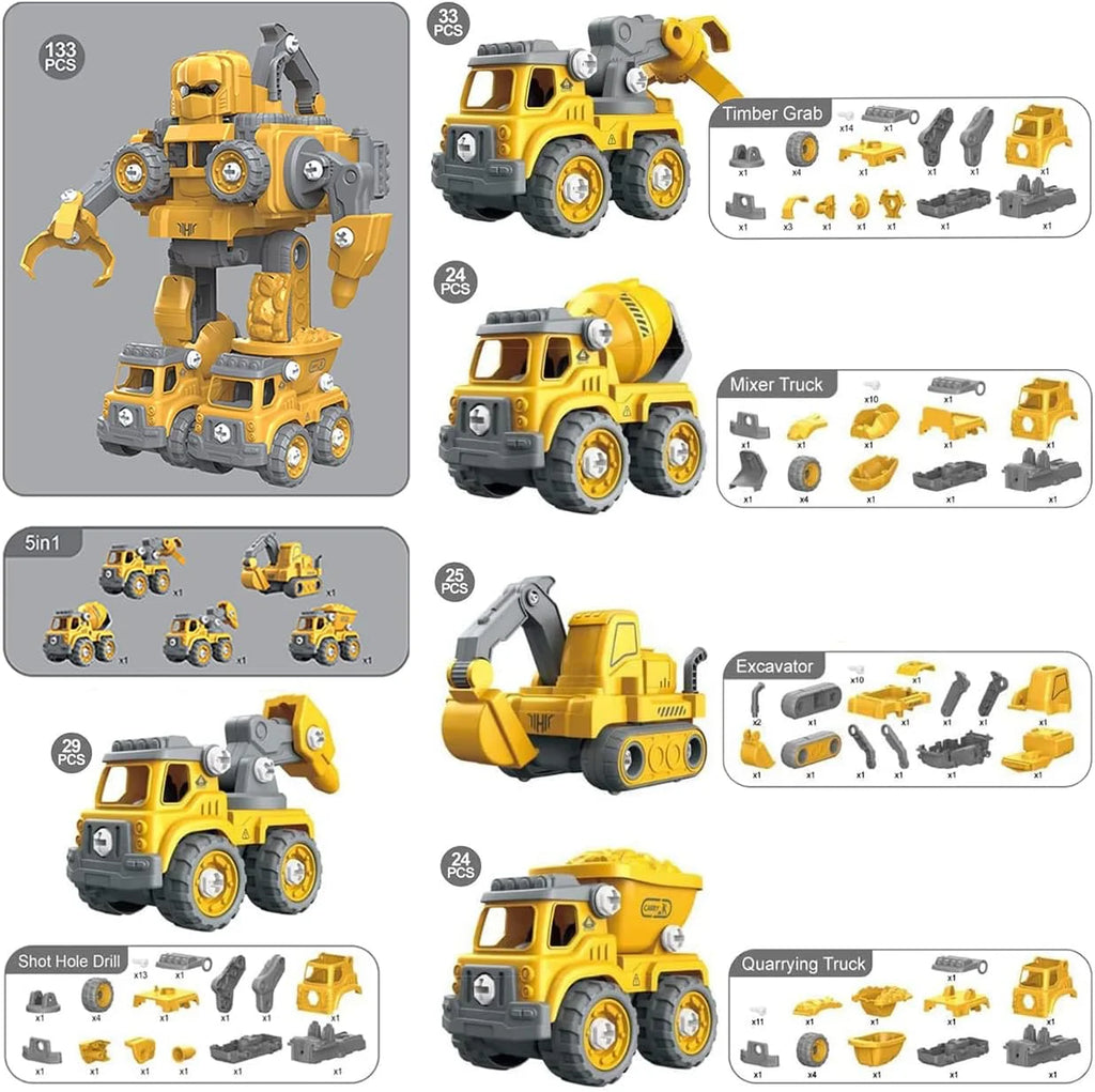 5-in-1 Construction Cars Transform Vehicle Robot - TOYBOX Toy Shop