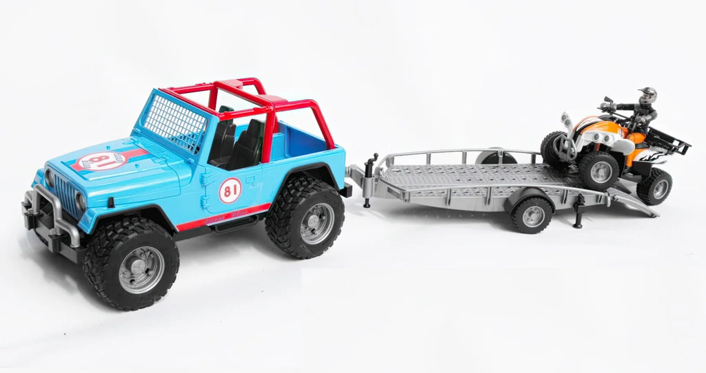 BRUDER Jeep Cross Country Racer Blue, Driver, Trailer and Quad Bike - TOYBOX Toy Shop