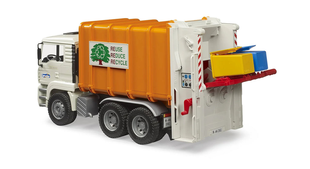 BRUDER MAN TGA Rear Loading Garbage Truck (orange) - TOYBOX Toy Shop