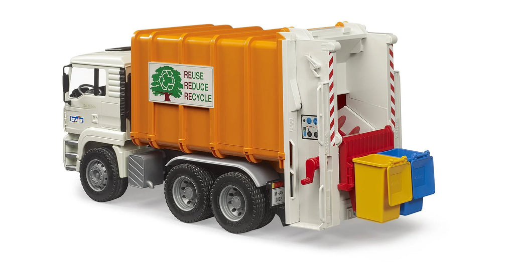 BRUDER MAN TGA Rear Loading Garbage Truck (orange) - TOYBOX Toy Shop