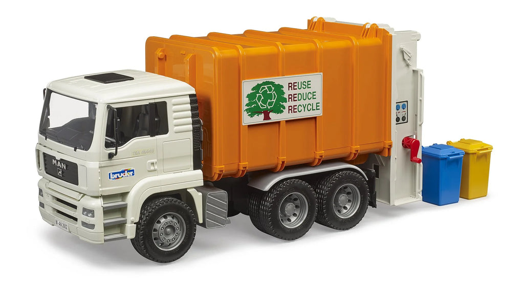 BRUDER MAN TGA Rear Loading Garbage Truck (orange) - TOYBOX Toy Shop