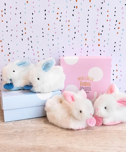 Doudou et Compagnie Lapin Bonbon - Booties With Rattle Blue - TOYBOX Toy Shop