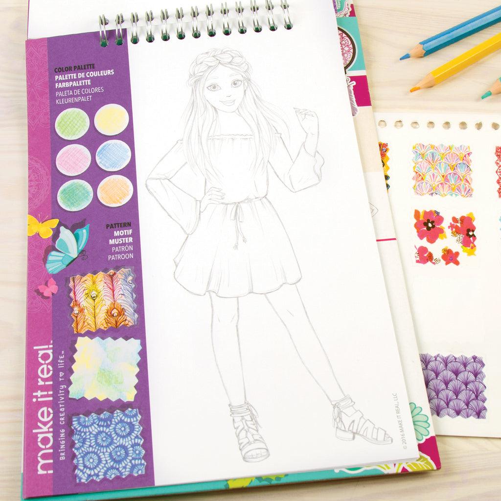 Make it Real Fashion Design Sketchbook & Stickers - Blooming Creativity - TOYBOX Toy Shop