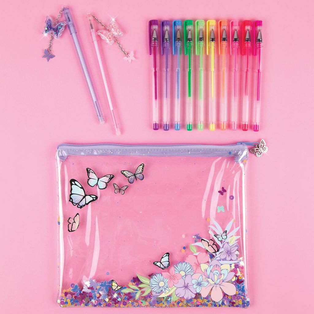 Make it Real 3C4G Butterfly Glitter Pouch & 12pk Pen Set - TOYBOX Toy Shop