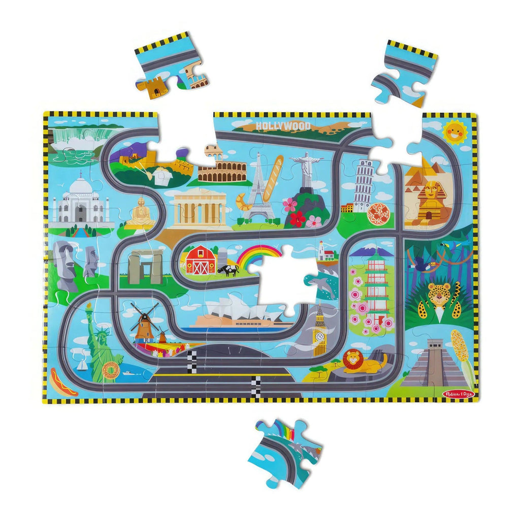 Melissa & Doug Race Around the World Tracks Floor Puzzle - TOYBOX Toy Shop