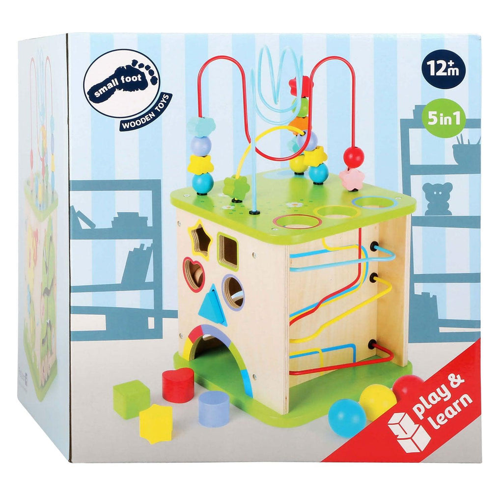 Small Foot - Wooden Activity Cube with Ball Track and 8 pcs - TOYBOX Toy Shop