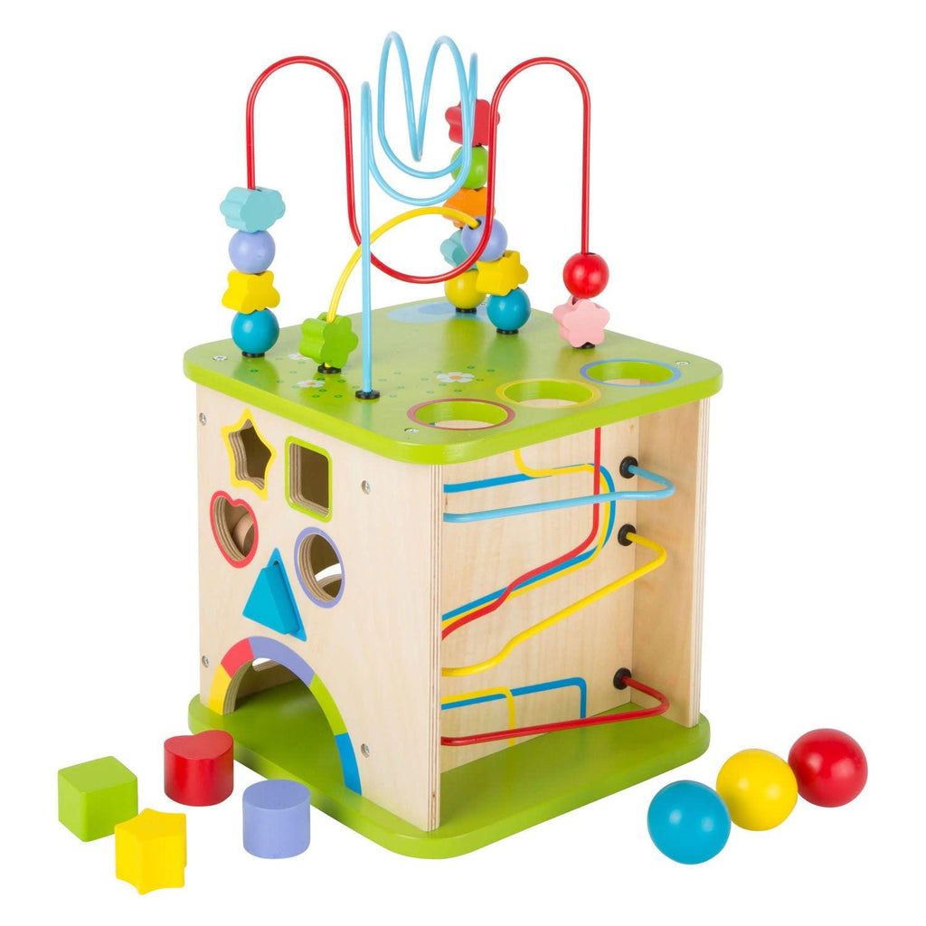 Small Foot - Wooden Activity Cube with Ball Track and 8 pcs - TOYBOX Toy Shop