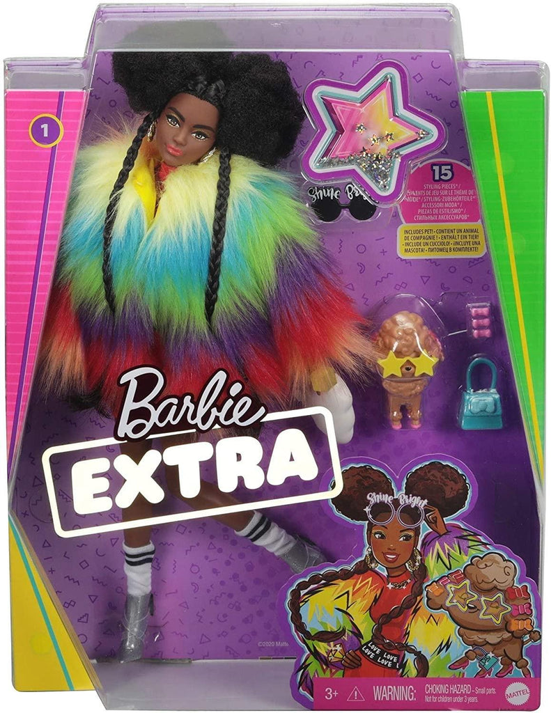 Barbie Extra Doll  #1 in Rainbow Coat with Pet Poodle - TOYBOX Toy Shop