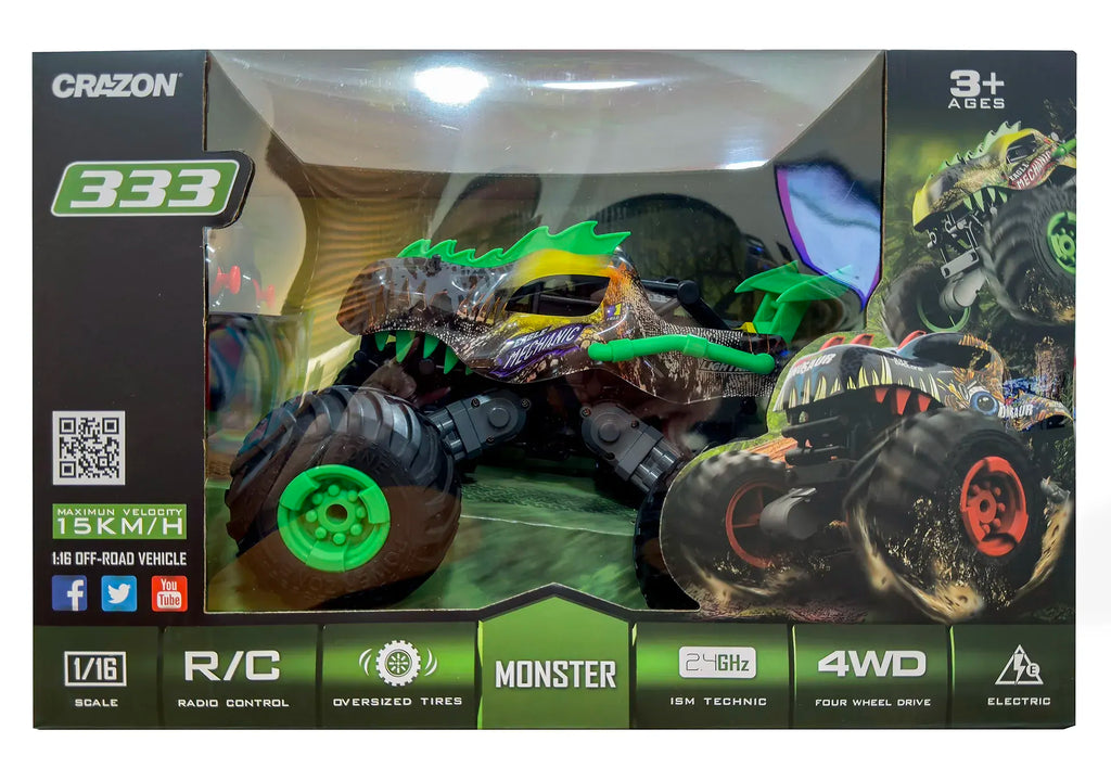 Big Wheel Tyrannosaurus Dinosaur RC Monster Truck - Green - TOYBOX Toy Shop