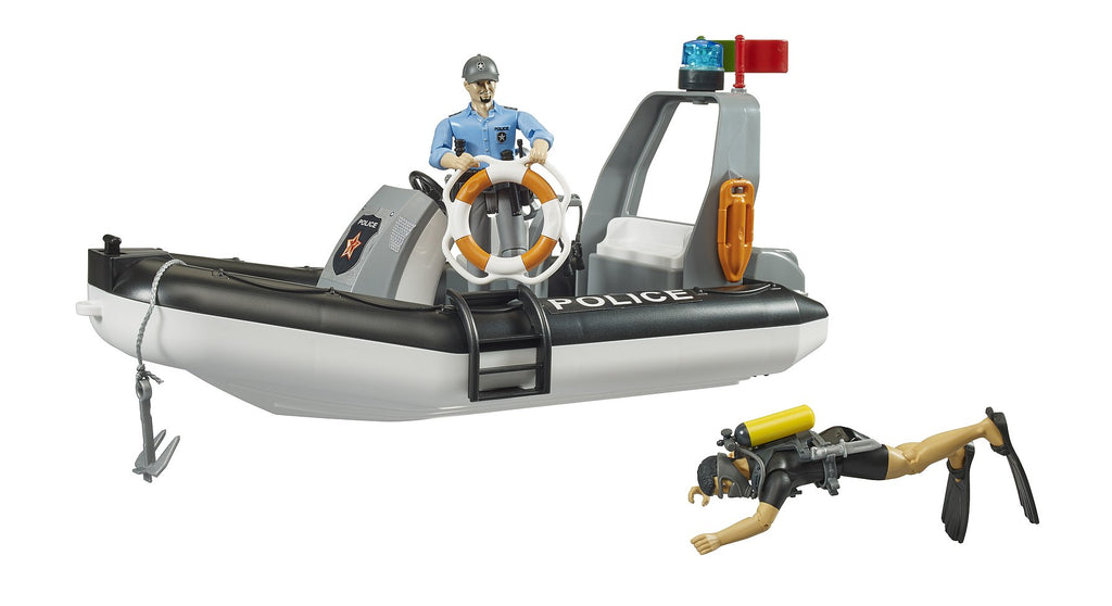 BRUDER bworld Police Boat with Rotating Beacon Light - TOYBOX Toy Shop
