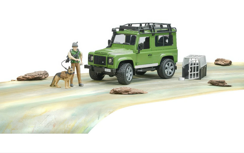 BRUDER Land Rover Defender Station Wagon with Forester and Dog - TOYBOX Toy Shop