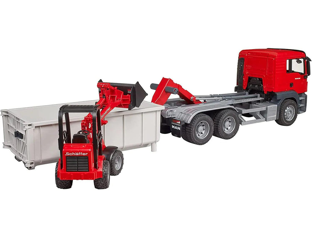 BRUDER MAN TGS Truck With Roll-Off Container And Schäffer Yard Loader - TOYBOX Toy Shop