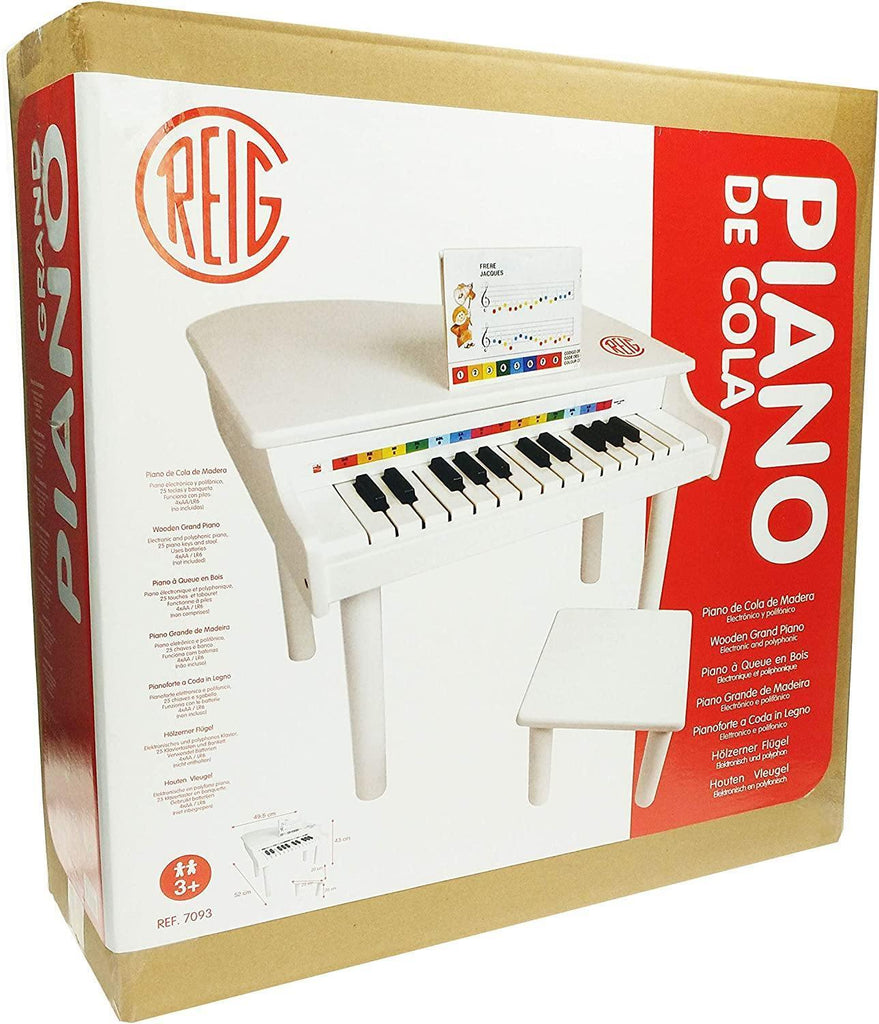 Reig Children's Electronic Wooden Grand Piano - White - TOYBOX Toy Shop