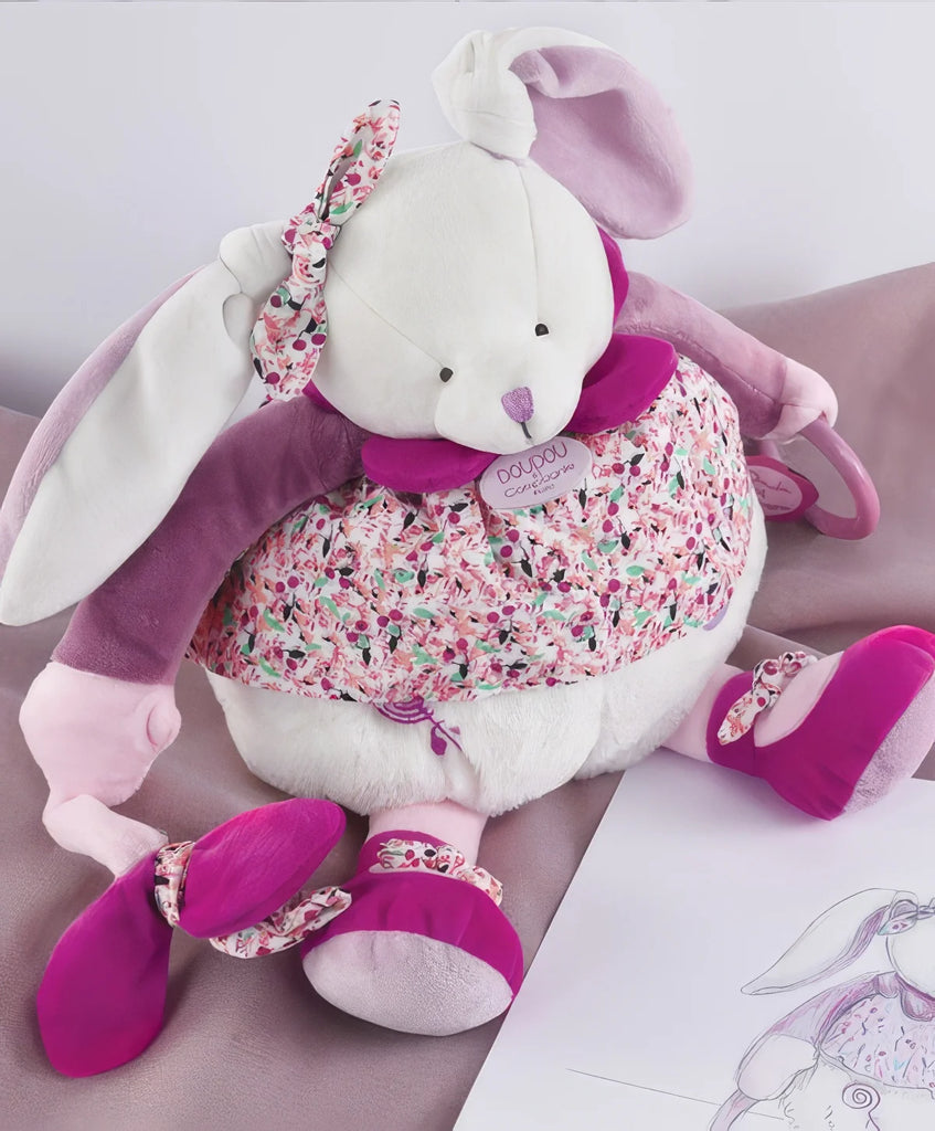 Doudou et Compagnie Cerise the Pink Rabbit Activity Soft Toy - 30 cm - TOYBOX Toy Shop