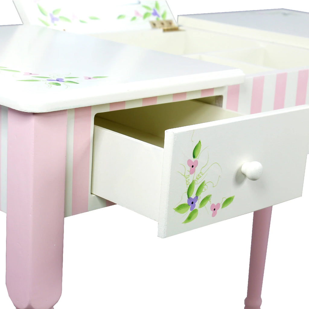 Fantasy Fields By Teamson Bouquet Kids Wooden Vanity Stool Dressing Table Mirror - TOYBOX Toy Shop