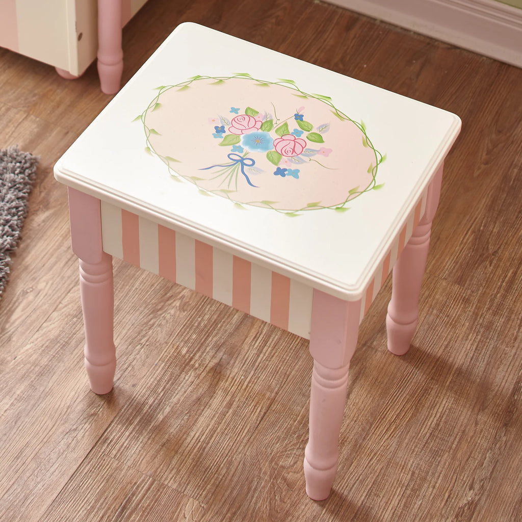 Fantasy Fields By Teamson Bouquet Kids Wooden Vanity Stool Dressing Table Mirror - TOYBOX Toy Shop