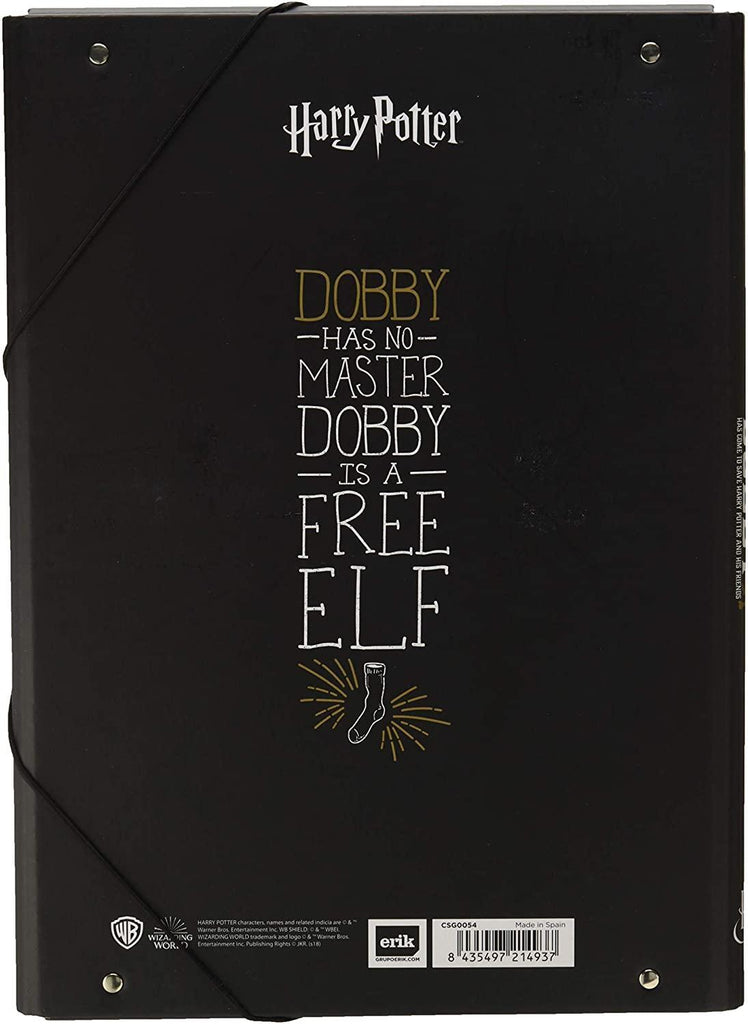 Harry Potter A4 Dobby Black, Elasticated 3 Flap Folder - TOYBOX Toy Shop