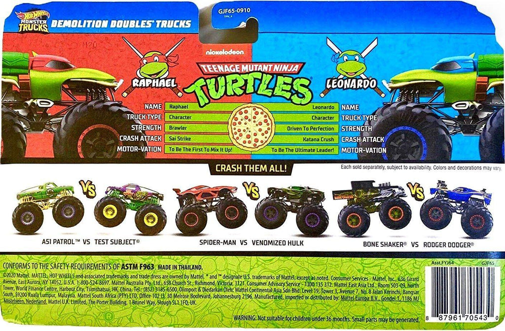 Hot Wheels Monster Trucks Demolition Doubles - Raphael vs Leonardo - TOYBOX Toy Shop