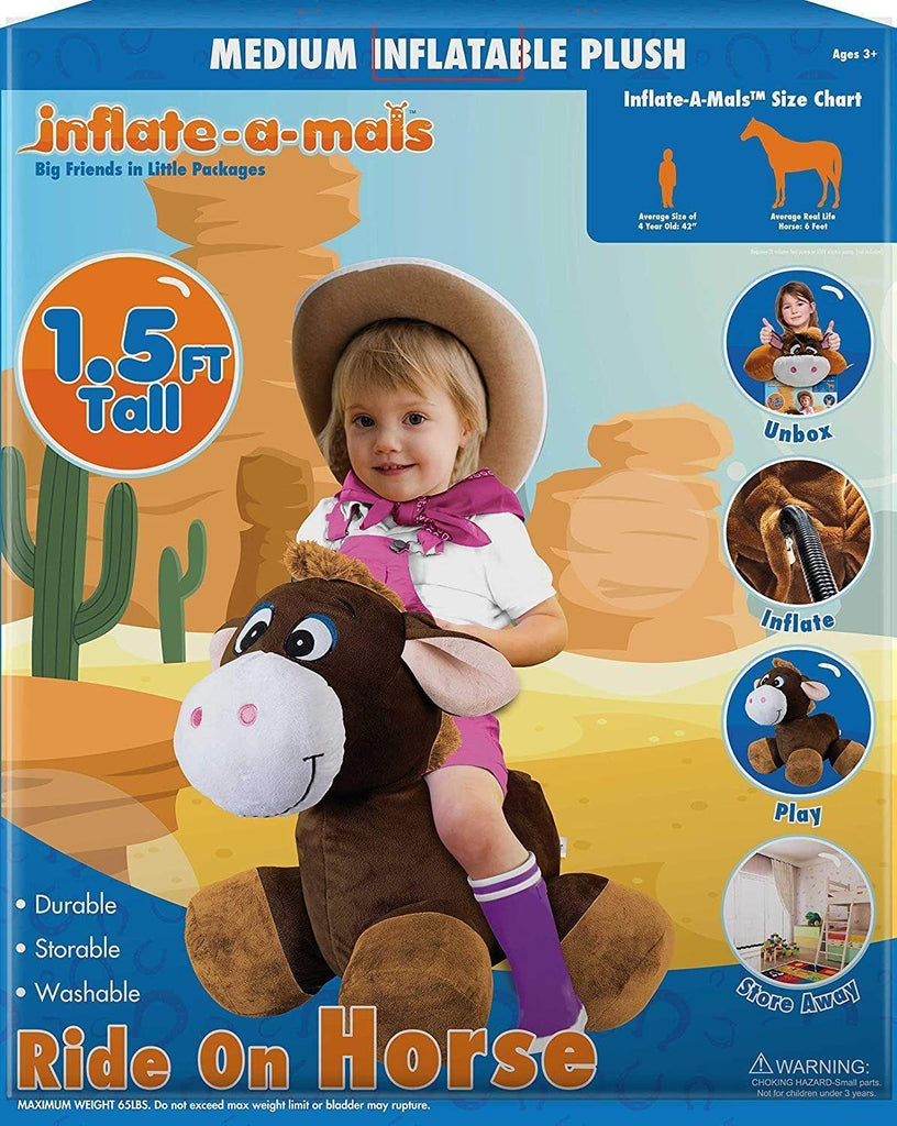 Inflate-A-Mals Inflatable 20-Inch Ride-On Horse Brown - TOYBOX Toy Shop