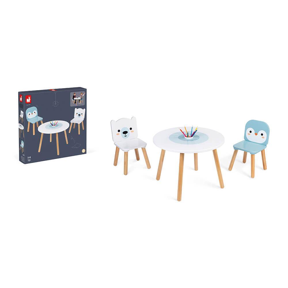 Janod Table And 2 Chairs - Polar - TOYBOX Toy Shop