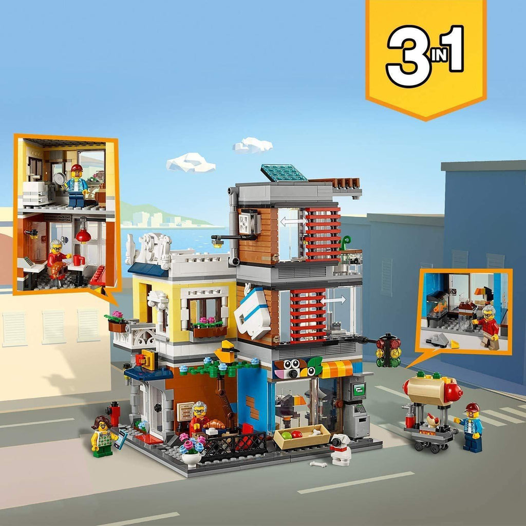 LEGO 31097 CREATOR 3-in-1 Townhouse Pet Shop and Cafe Building Toy Brickset with 3 Minifigures - TOYBOX Toy Shop