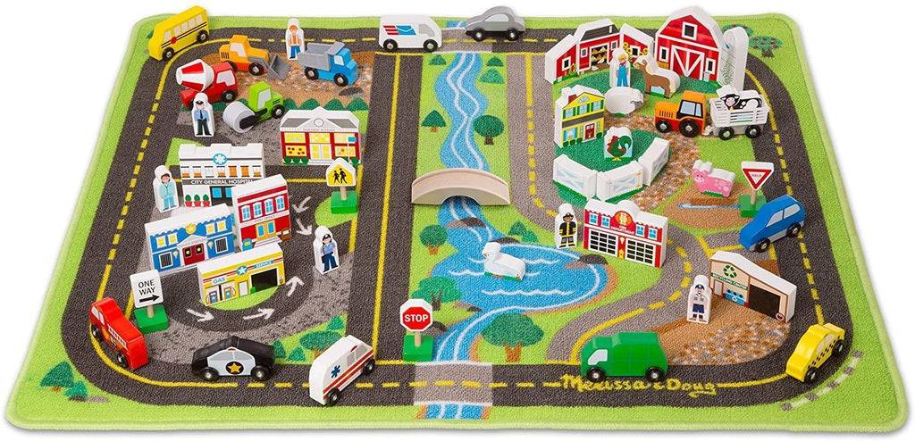 Melissa & Doug 15195 Deluxe Activity Road Rug Play Set with 49 Wooden Vehicles - TOYBOX Toy Shop