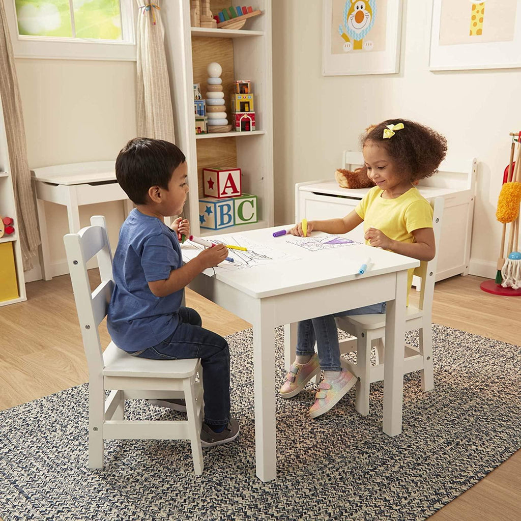 Melissa & Doug 40225 Solid Wood Table & Chairs - White - TOYBOX Toy Shop