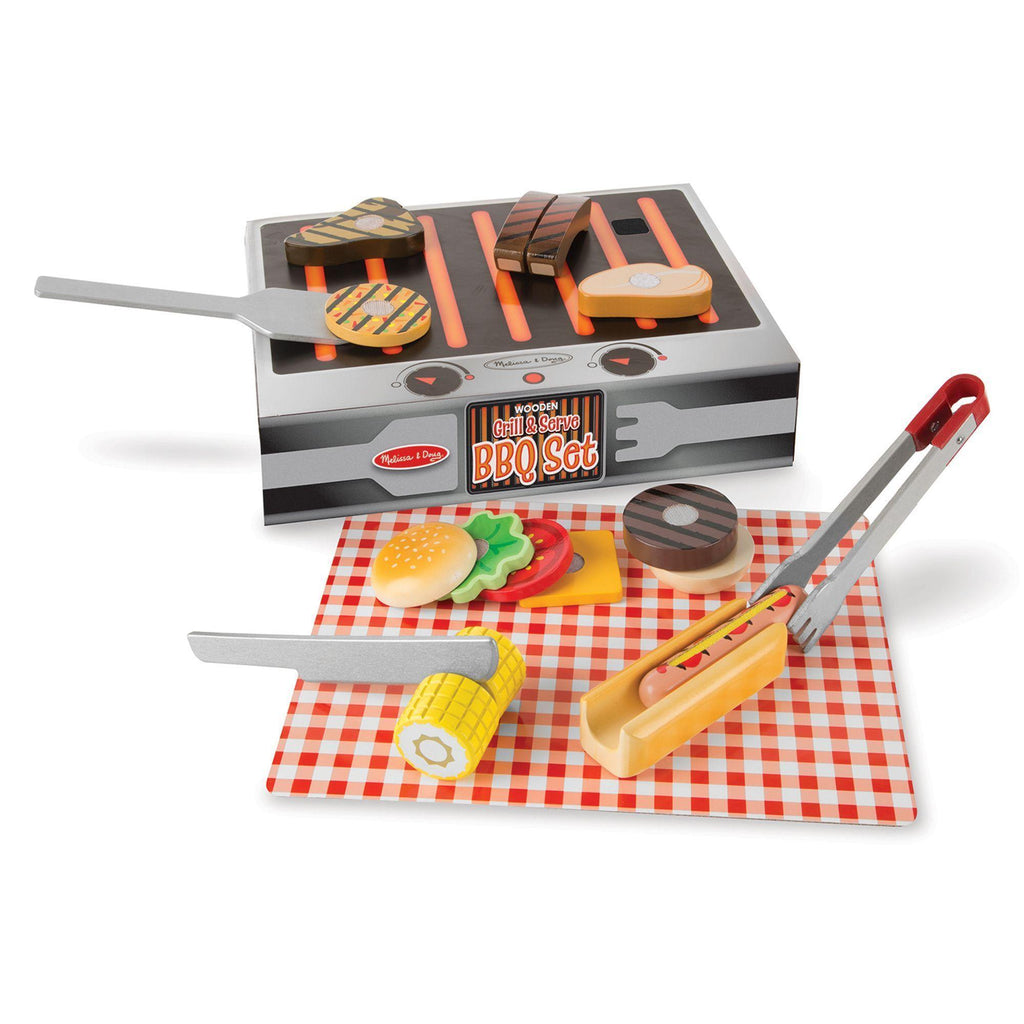 Melissa & Doug Grill and Serve BBQ Set with Wooden Play Food - TOYBOX Toy Shop