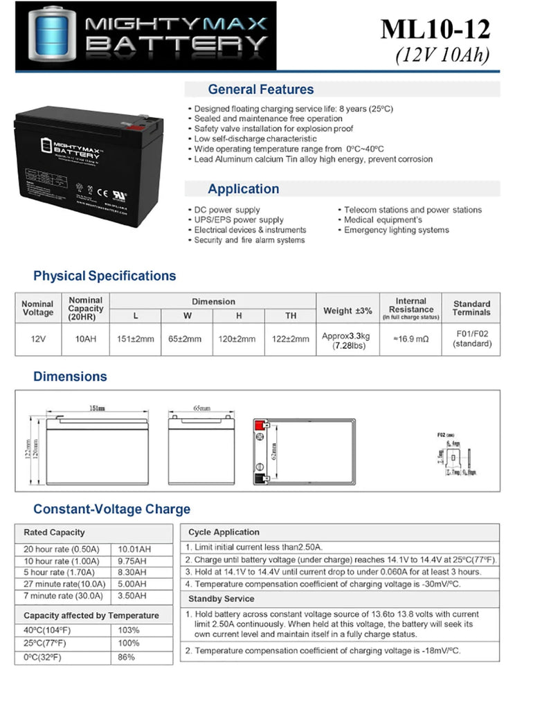 MIGHTY MAX 12V 10 AH Battery - TOYBOX Toy Shop