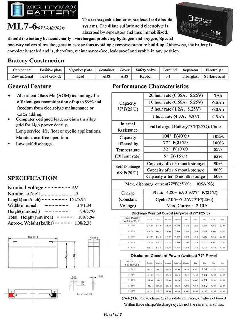 MIGHTY MAX 6V 7 AH Battery - TOYBOX Toy Shop