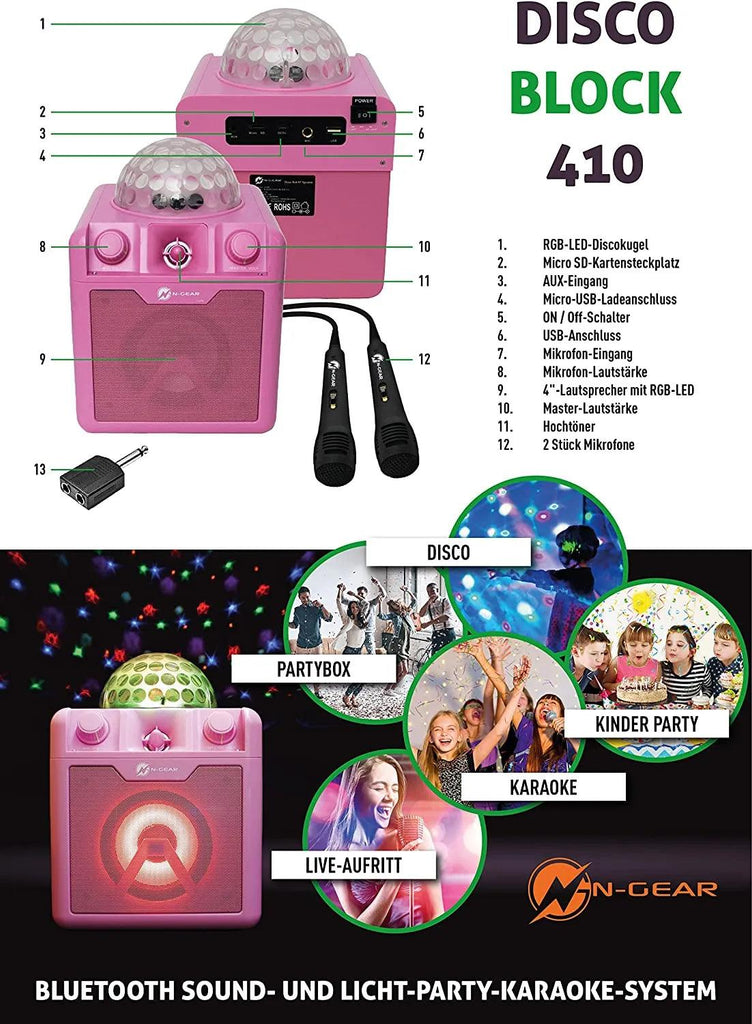 N-Gear Disco Block 410 Karaoke, Pink - TOYBOX Toy Shop