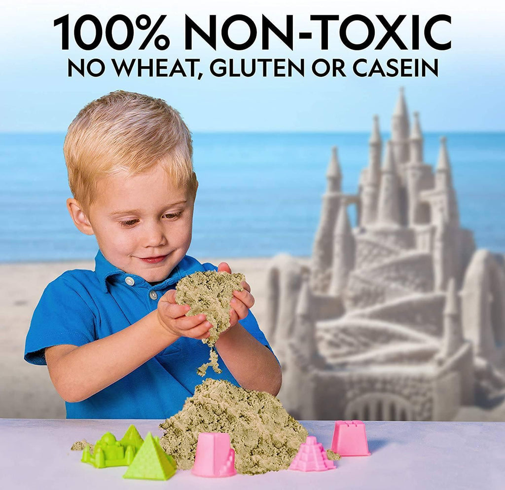 National Geographic Green Play Sand 900g with Castle Moulds and Tray, Green - TOYBOX Toy Shop