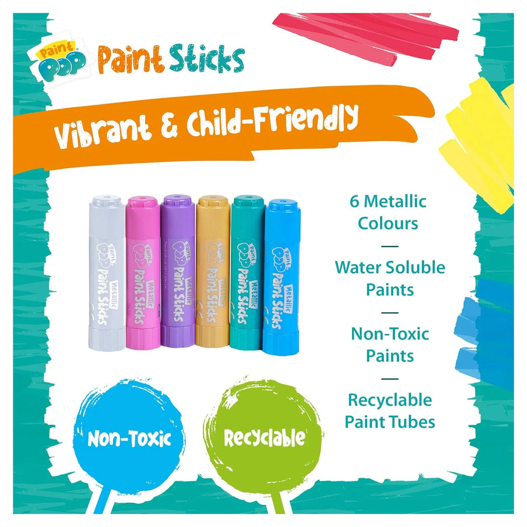 Paint Pop Paint Sticks For Kids - 6 Pack Metallic Assorted Colours - TOYBOX Toy Shop