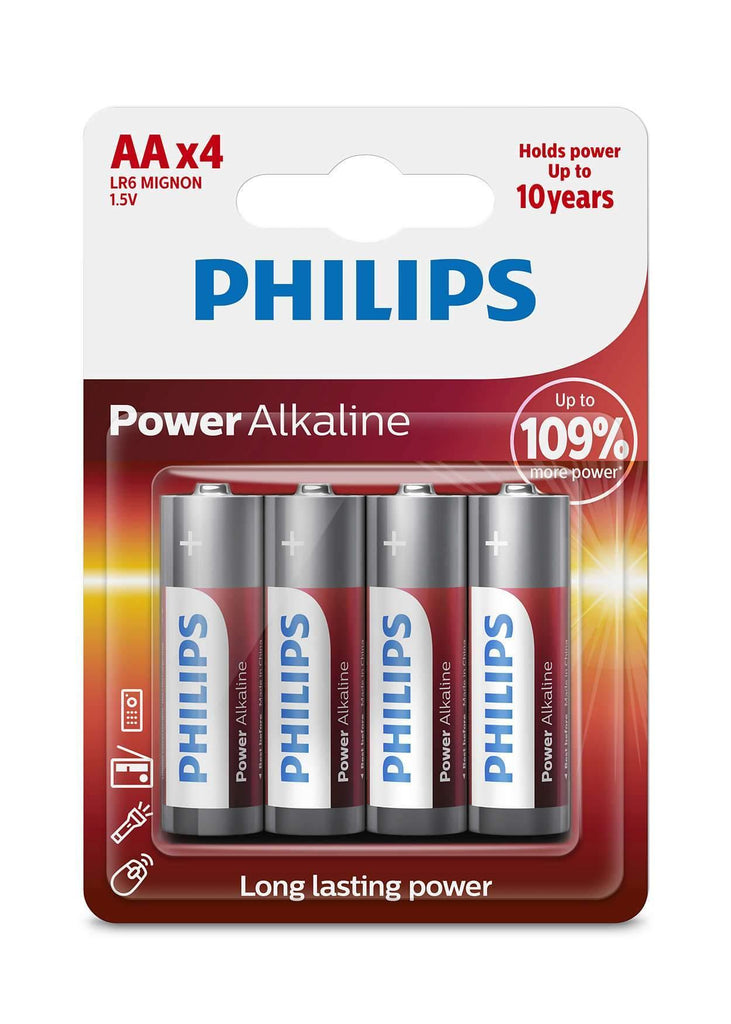 Philips Power Alkaline Type AA Batteries Pack of 4 - TOYBOX Toy Shop