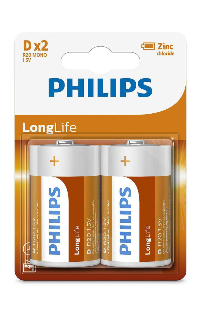Philips Zinc Long Life D Type Batteries – 2 Pack - TOYBOX Toy Shop