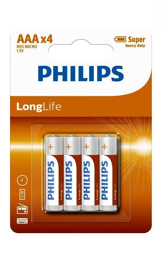 Philips Zinc Long Life Type AAA Batteries Pack of 4 - TOYBOX Toy Shop