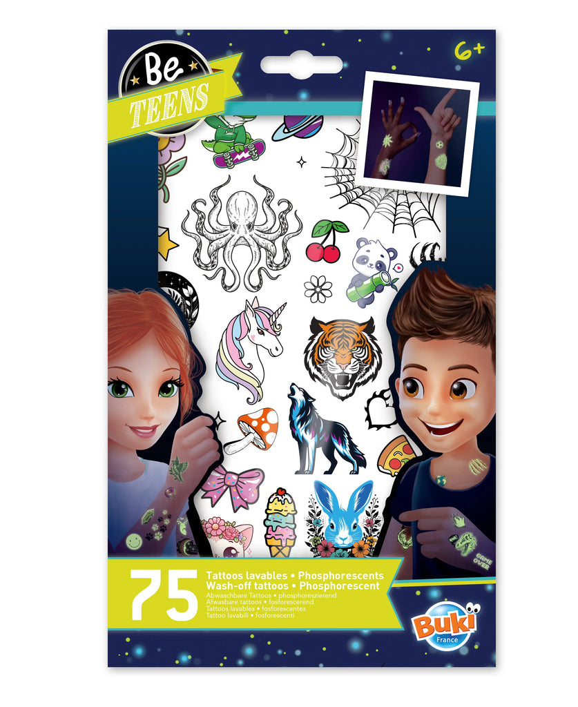 Be Teens Glow-in-the-Dark Temporary Tattoos - Set of 75 - TOYBOX Toy Shop