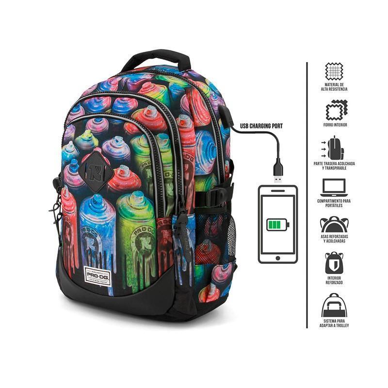 Pro DG Coloured Running Sprays Backpack 44cm With USB - TOYBOX Toy Shop