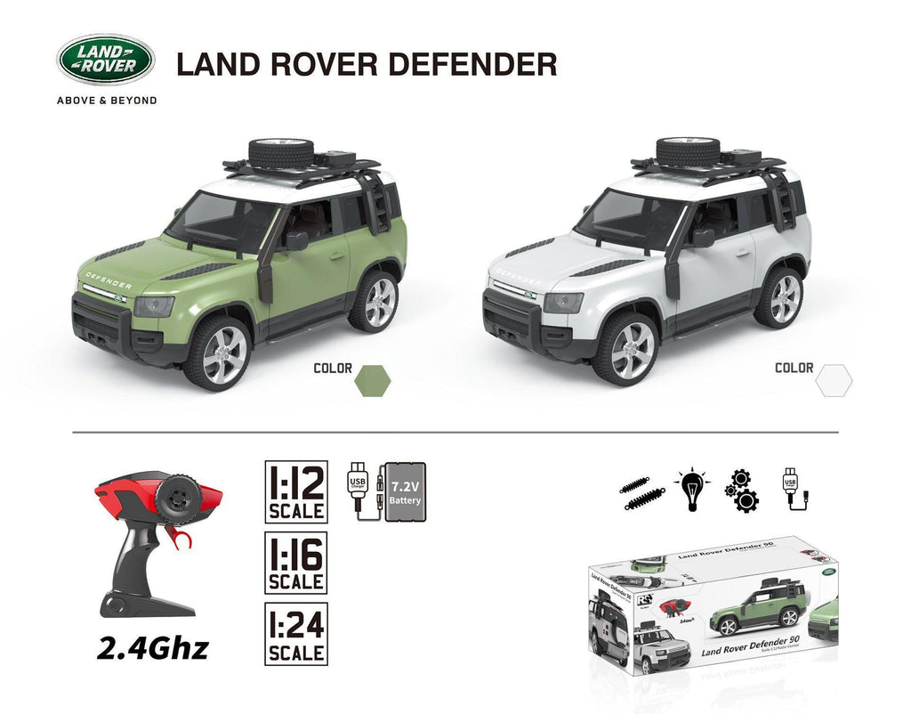 RANGE ROVER Defender RC Car with front Lights 1:24 Scale - Green - TOYBOX Toy Shop