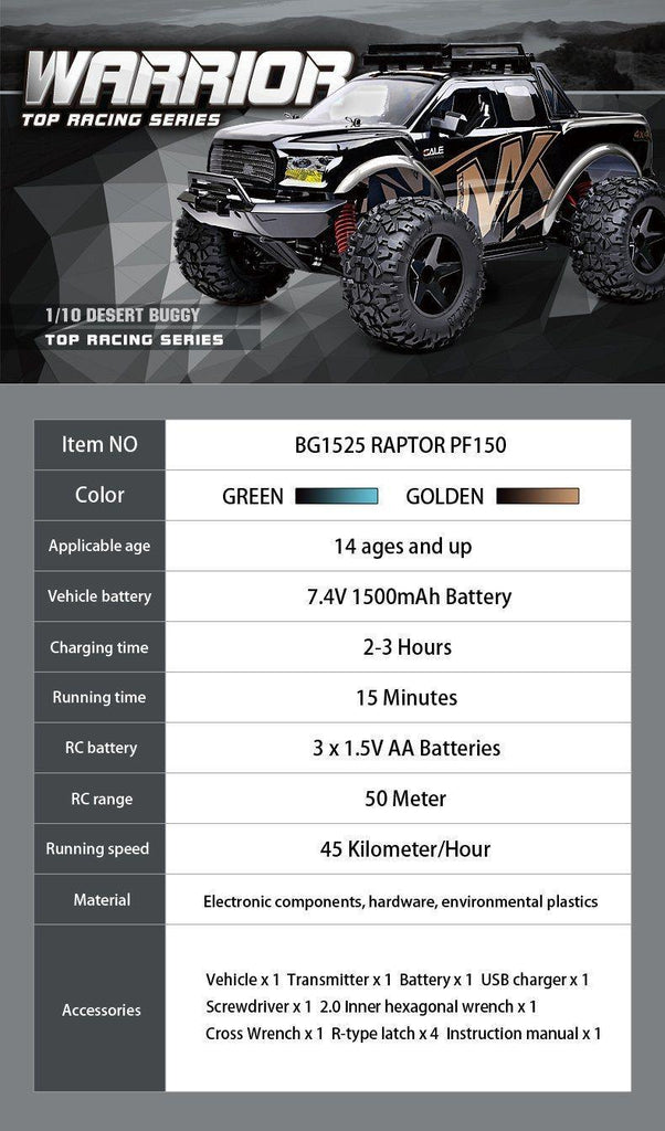 Raptor PF150 Warrior Big Wheel 4x4 Rock Crawler RC Car - TOYBOX Toy Shop