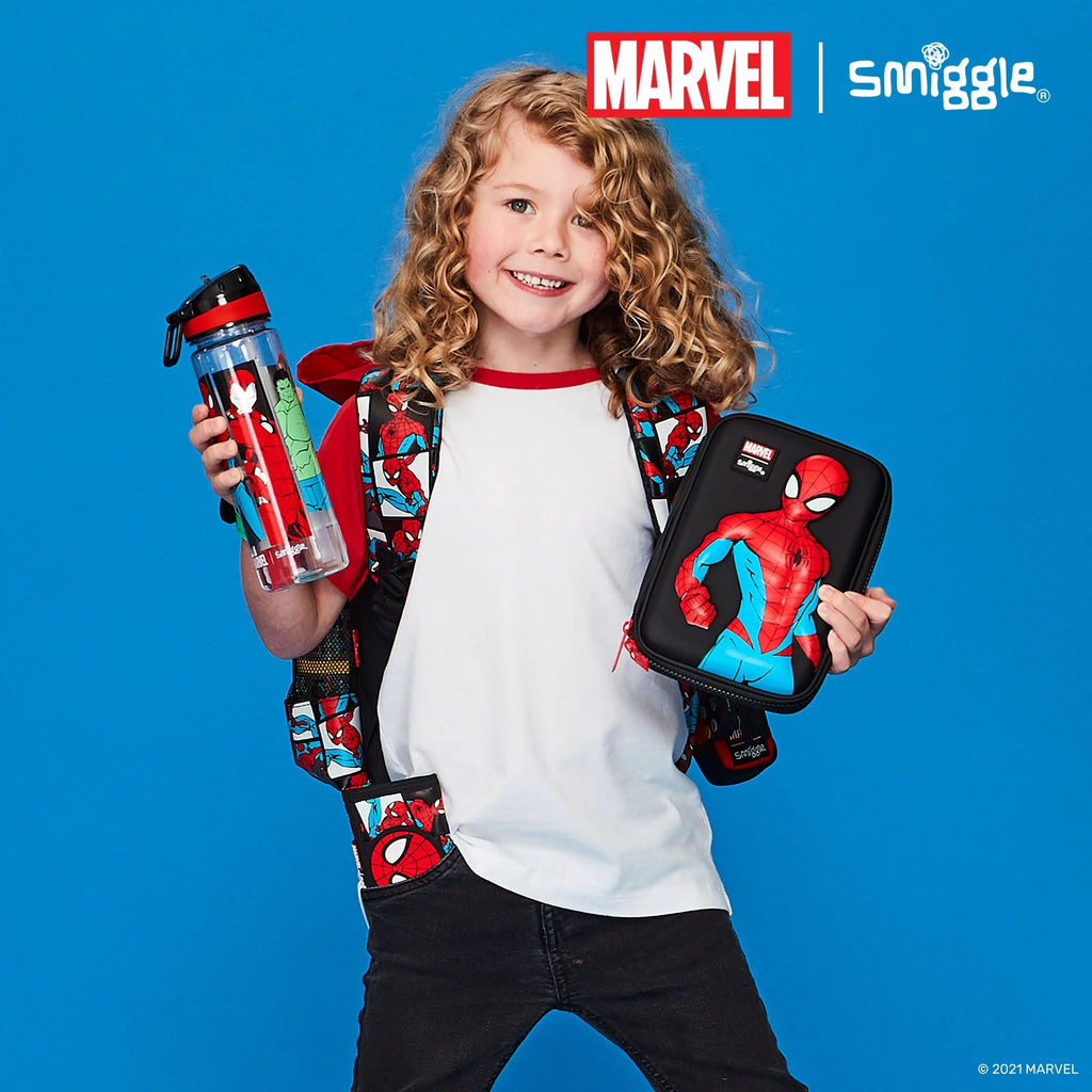 SMIGGLE Marvel Drink Up Plastic Bottle 650Ml - Black - TOYBOX Toy Shop