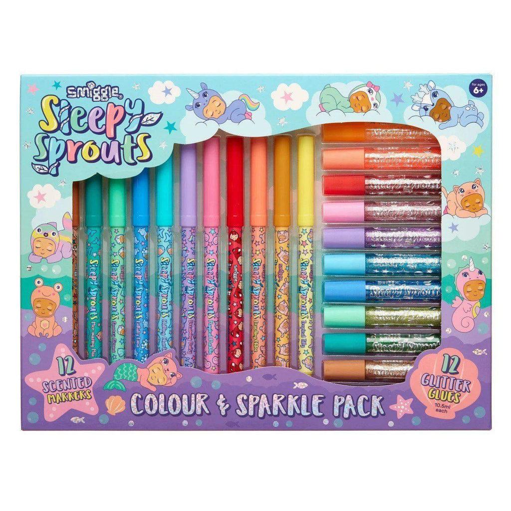 SMIGGLE  Sleepy Sprouts Scented Markers And Glitter Glue Pack - TOYBOX Toy Shop