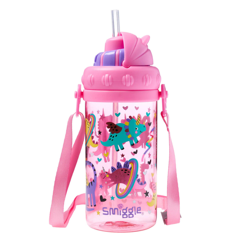 SMIGGLE Up & Down Teeny Tiny Plastic Drink Bottle With Strap 400Ml - Pink - TOYBOX Toy Shop