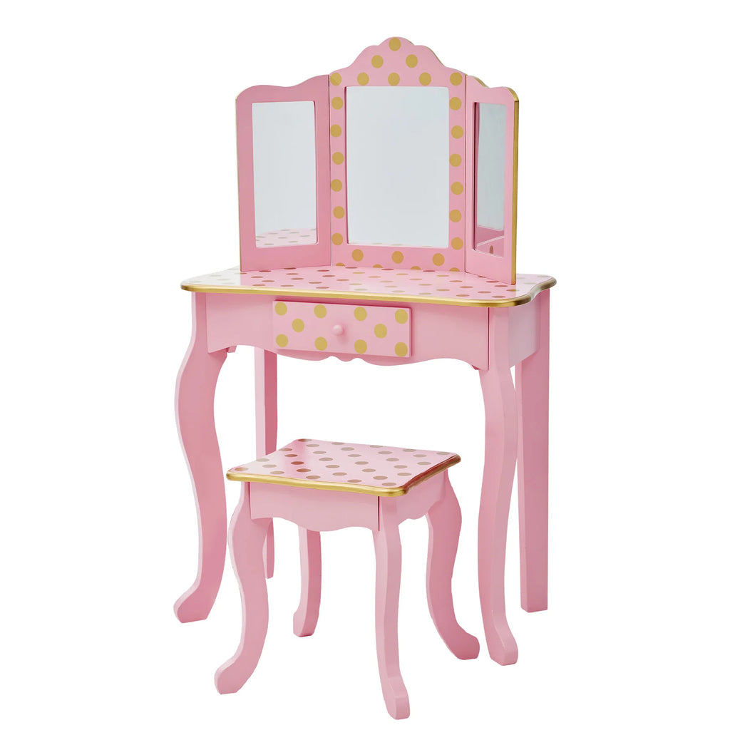 Teamson Fantasy Fields Kids Dressing Table & Stool, Vanity Set - Pink/Gold - TOYBOX Toy Shop