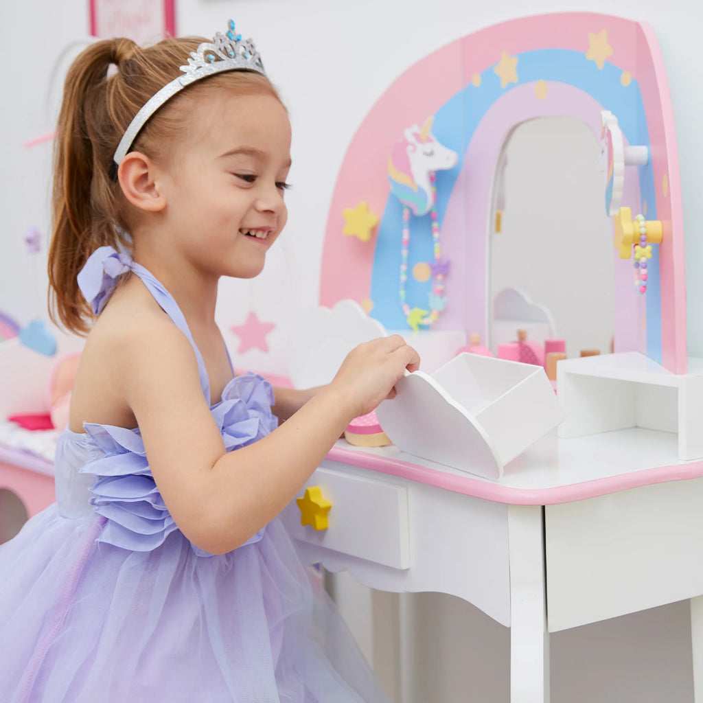 Teamson Kids Little Dreamer Rainbow Unicorn Wooden Play Vanity Set - TOYBOX Toy Shop
