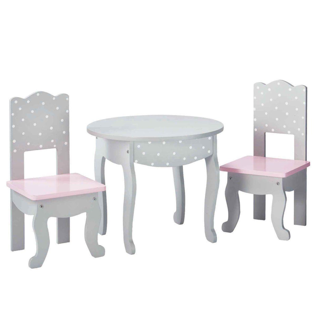 Teamson USA TD-0208AG Polka Dots Princess 18" Doll Table & 2 Chairs Set - Gray - TOYBOX Toy Shop