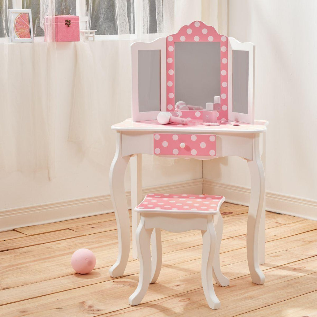 Teamson USA Fashion Polka Dot Prints Gisele Toy Vanity Set - Pink / White - TOYBOX Toy Shop