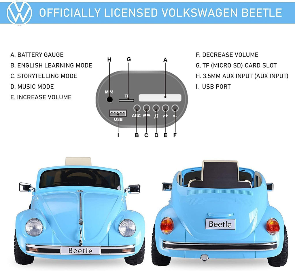 VW Beetle 12V Battery Ride-on Car with Remote Control - Blue - TOYBOX Toy Shop