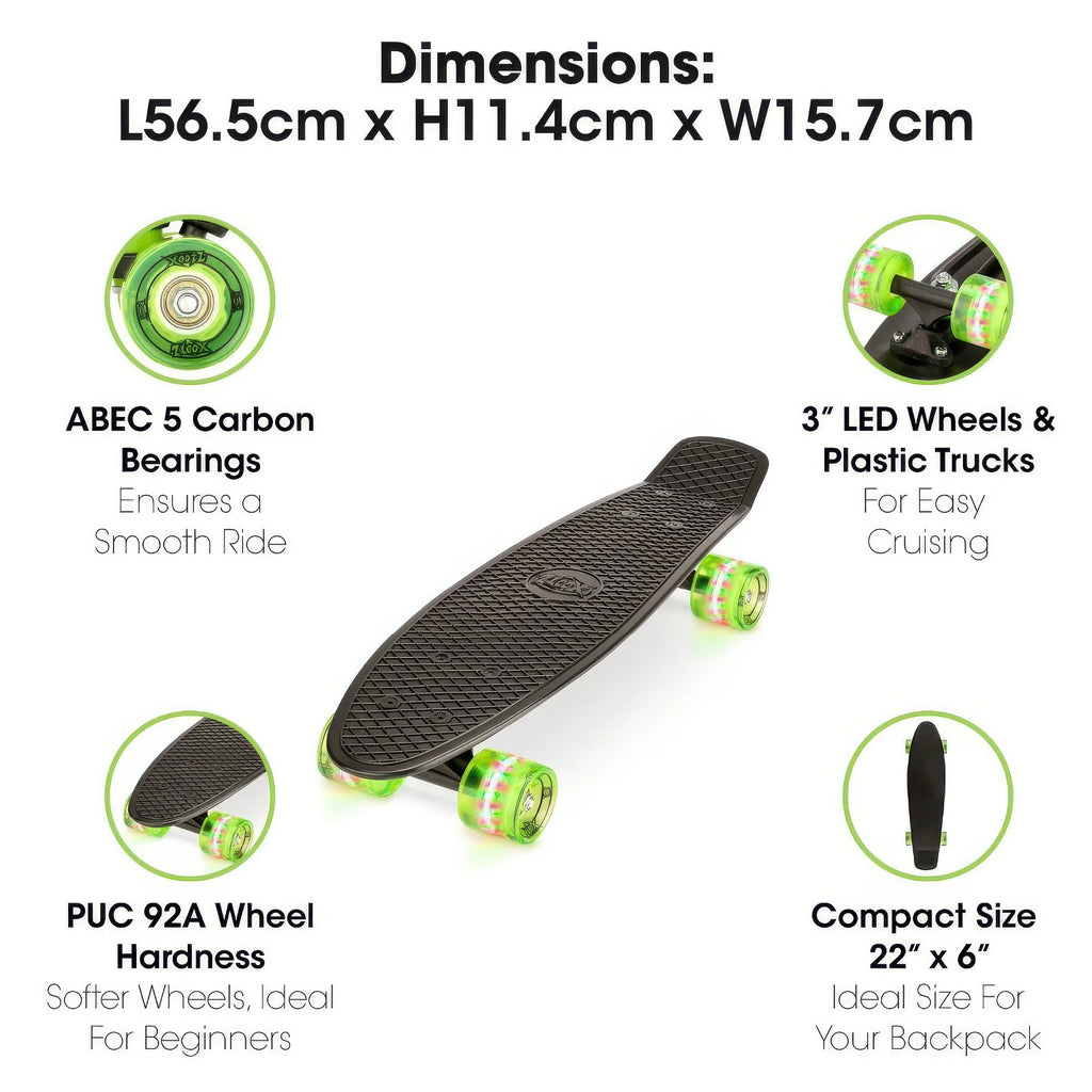 XOOTZ 22-Inch Cruiser Skateboard with LED Wheels - Black - TOYBOX Toy Shop